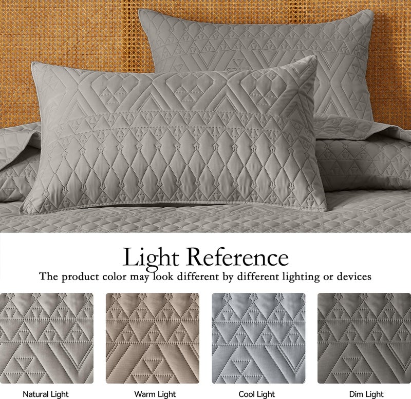 akkialla King/Cal King Size Quilt Bedding Set Dark Grey Lightweight Microfiber Soft Bedspread Modern Style Geometric Pattern Coverlet Set for All Seasons 3 Piece(1 Quilt 2 Pillow Shams) - Image 5